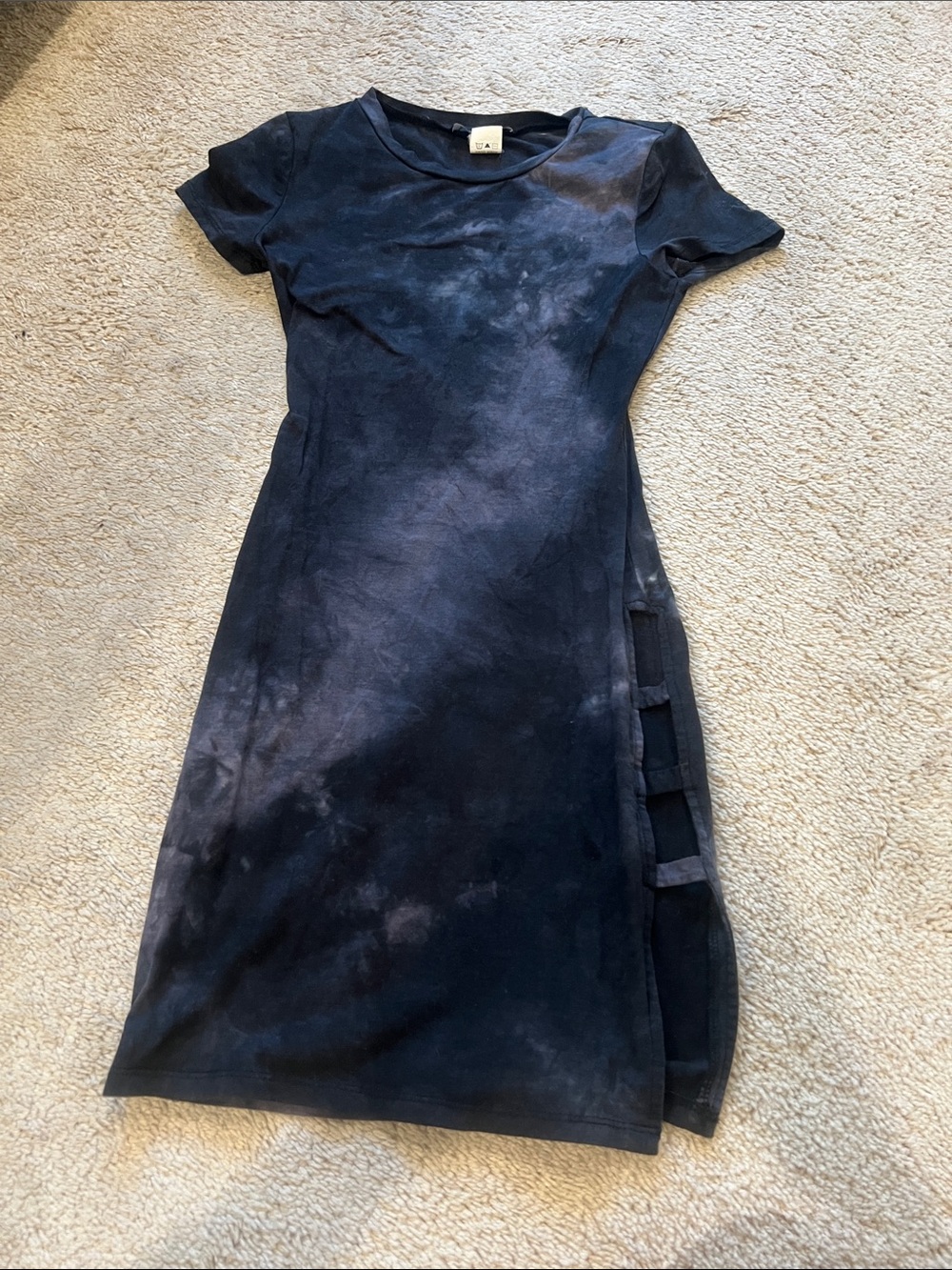Short-Sleeve Navy Tie-Dye Midi Dress
